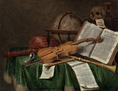 Historical still life featuring early flutes, a violin, books, a globe, and musical manuscripts, symbolizing craftsmanship, heritage, and professional visibility in the flute world.